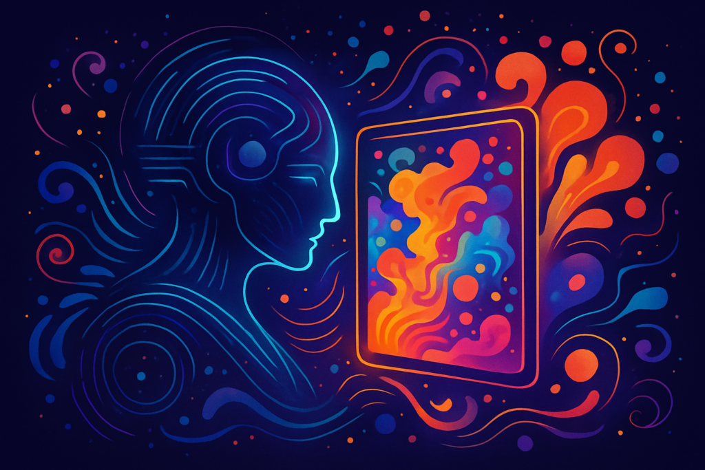 Abstract AI illustration with swirling patterns of color representing generative art and creativity
