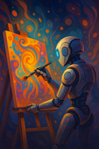 Robot painting on a canvas AI art concept image